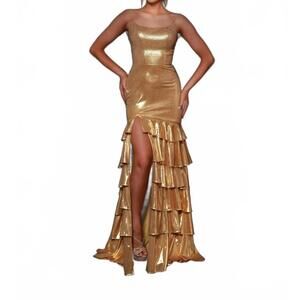 NEW 2CUTE metallic prom dress in gold